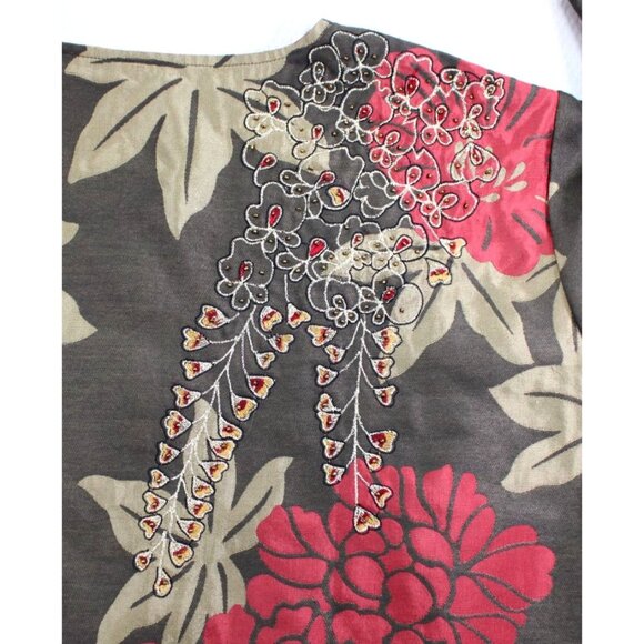Indigo Moon Embroidered Tiger Floral Jacket 1X Brown & Red 100% Cotton Made In I - Picture 9 of 9